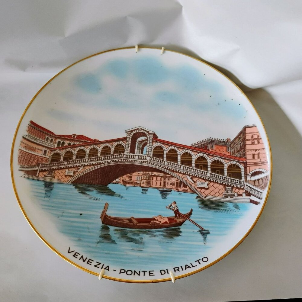 Vintage Souvenir Plate, Venice Venezia Ponte Di Rialto Eschenbach Bavaria 10.5",